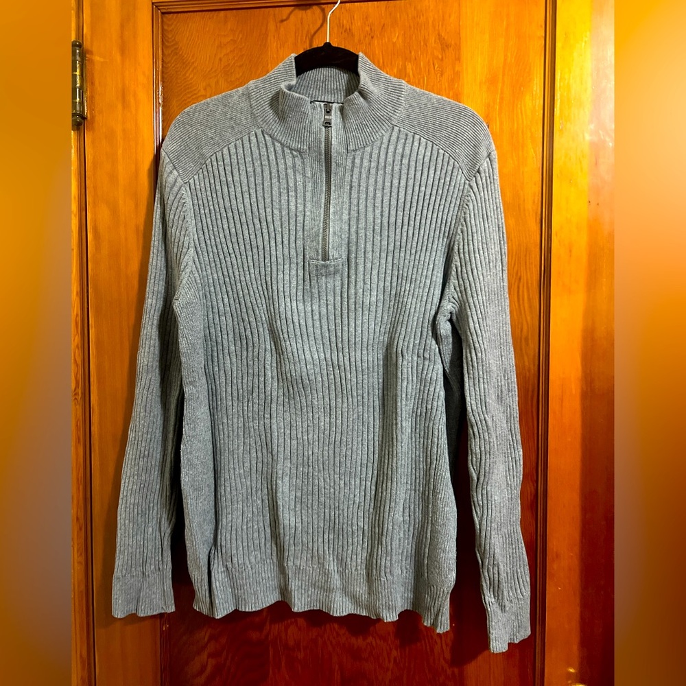 Express Men’s grey ribbed sweater with zip mock neck, size large